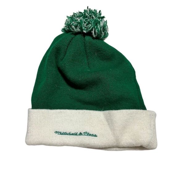 Mitchell & Ness Boston Celtics Green Cuffed Pom Knit Beanie Unisex - Picture 2 of 4